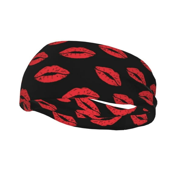 Lsque Sexy Red Lips Kiss Pattern Sweatbands Sports Headband for Men & Women - Moisture Wicking Athletic Cotton Terry Cloth Sweatband for Tennis, Basketball, Running