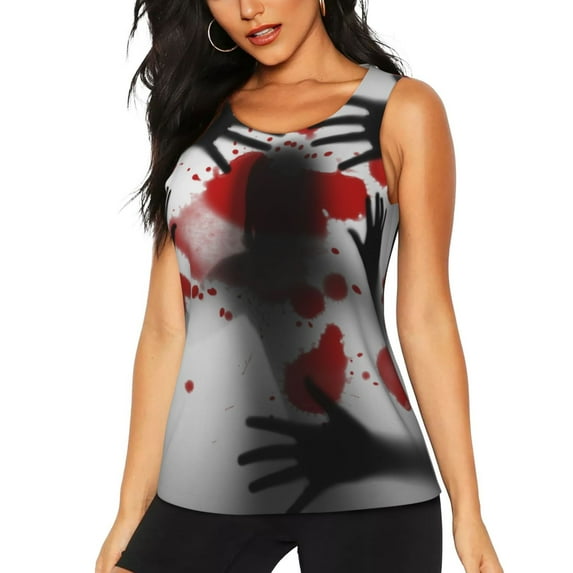 Lsque Shadows Behind Printed Workout Tank Tops for Women, Athletic Sports Tank Tops, Compression Sleeveless Dry Fit Shirts,Sleeveless Yoga Shirt-Medium