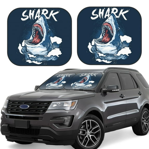 Lsque Shark 2 PCS Windshield Sun Shade | CarFoldable Window Covers | Car Accessories Reflect UV for Universal Cars SUV Truck | Medium