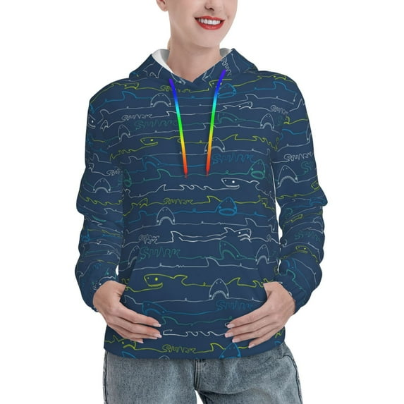 Lsque Shark (2) Pattern Casual Women's Hoodie,Hooded Sweatshirt with Kangaroo Pocket,Pullover Hoodie with Eye-catching Drawstrings-Medium