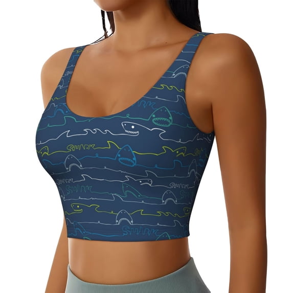 Lsque Shark (2) Printed Women'S Sports Bra, Compression, Moisture Wicking, High-Impact Sports Bra For Women,Supportive sports bra-Medium