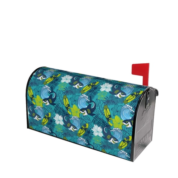 Lsque Shark And Leaves Mailbox Cover Standard Size ,Magnetic Mailbox Covers Post Wraps Letter Box Cover -25.5x21 in