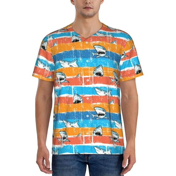 Lsque Shark On Line Pattern Mens Polo Golf Shirts Funny Graphics Shorts Sleeve Button Shirts Baseball T-shirt-4X-Large
