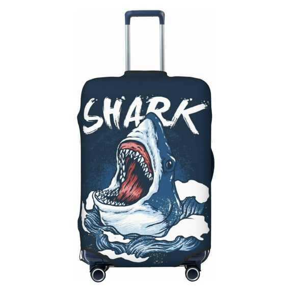 Lsque Shark Printed Luggage Cover, Travel Luggage Protector,Scratch and Dirt Resistant, Fits 18-32 Inch Luggage - X-Large