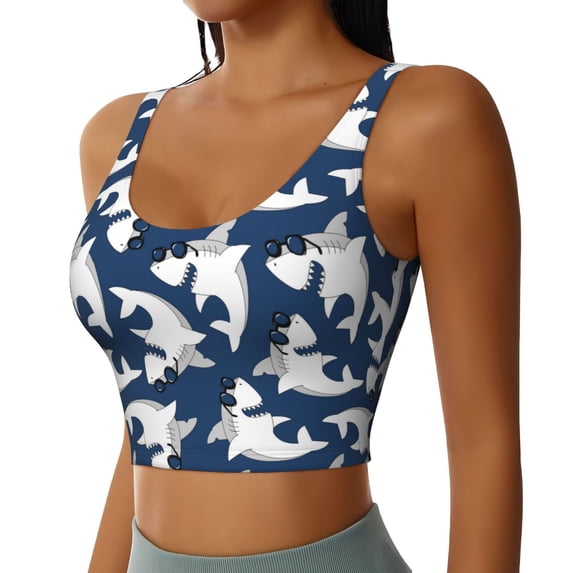 Lsque Shark Printed Women'S Sports Bra, Compression, Moisture Wicking, High-Impact Sports Bra For Women,Supportive sports bra-Small