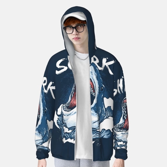 Lsque Shark UPF 50+ Lightweight Sun Protection Men's Women's Long Sleeve Shirt, Hoodie Performance -XX-Large
