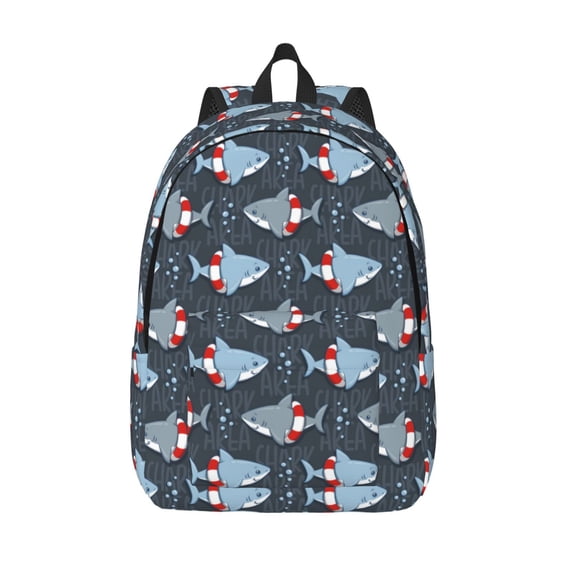 Lsque Shark Wearing Swim Ring Pattern Canvas Daypack, Durable Backpack, High-quality Versatile Backpack,Vintage Compact Backpack-Small
