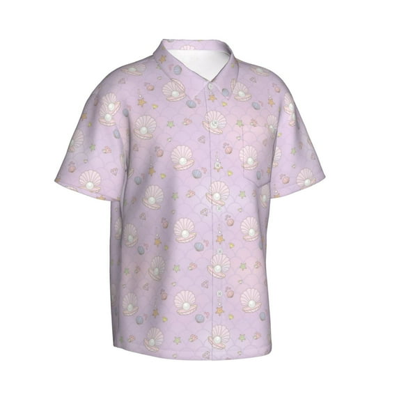 Lsque Shells Pearl pattern Hawaiian Shirt for Men, Unisex Summer Beach Casual Short Sleeve Button Down Shirts-3X-Large