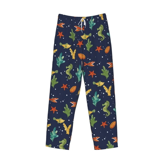 Lsque Shells and Seaweed Print Men's Pajama Pants, Lounge Pant - Comfortable Home Wear,Elastic Waistband, Stylish Design-XX-Large