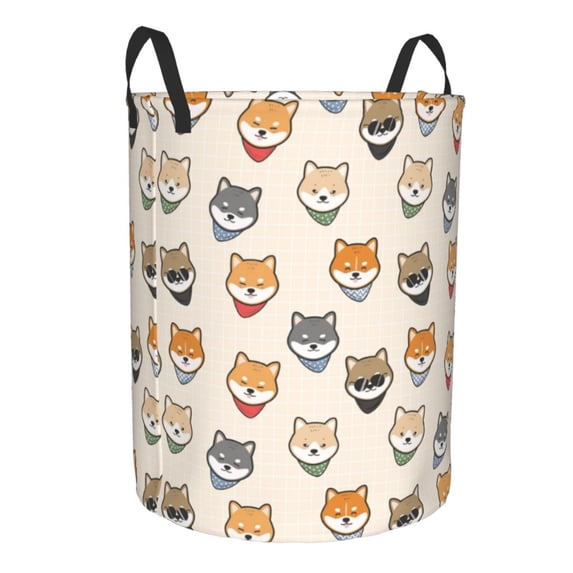 Lsque Shiba Head Face pattern Laundry Hamper Basket, Tall Woven Rope Hamper Basket for Clothes, Lightweight Storage Basket, Collapsible Waterproof-Medium