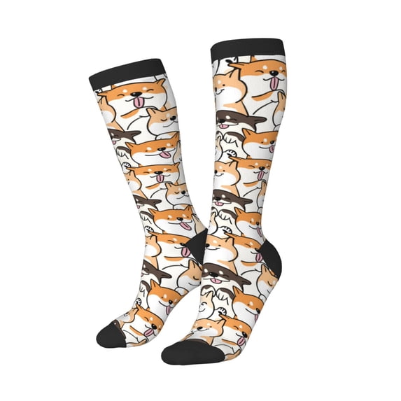 Lsque Shiba Inu Dog Printed Crew Socks Men's Women's LightWeight Thin Casual Calf Socks ,Knee High Socks,Cotton Socks