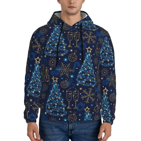 Lsque Shining Christmas Tree Pattern Casual Men's Hoodie,Hooded Sweatshirt with Kangaroo Pocket,Pullover Hoodie-X-Large