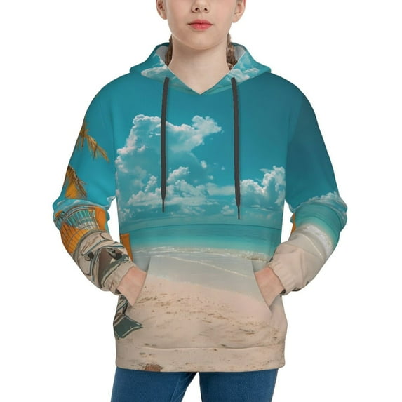 Lsque Shopping Cart On Tropical Beach Patten Youth Hoodie Sweatshirt Pullover with Kangaroo Pocket Boys and Girls Hoodie Warm Hoodie for Kids-Medium