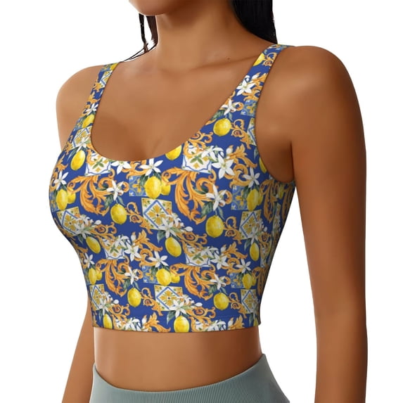Lsque Sicilian Style Printed Women'S Sports Bra, Compression, Moisture Wicking, High-Impact Sports Bra For Women,Supportive sports bra-Large