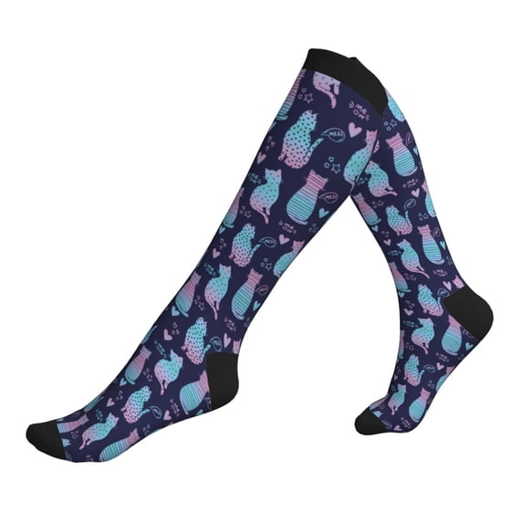 Lsque Silhouette Cats Pattern Sport Compression Socks for Men & Women 15-20 mmHg Knee High Nurse Pregnant Running Medical and Travel Athletic