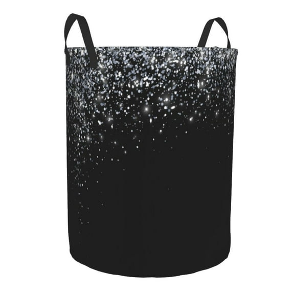 Lsque Silver Glitter1 pattern Laundry Hamper Basket, Tall Woven Rope Hamper Basket for Clothes, Lightweight Storage Basket, Collapsible Waterproof-Small