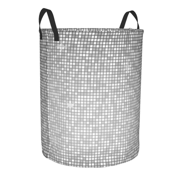 Lsque Silver Mosaic pattern Laundry Hamper Basket, Tall Woven Rope Hamper Basket for Clothes, Lightweight Storage Basket, Collapsible Waterproof-Medium