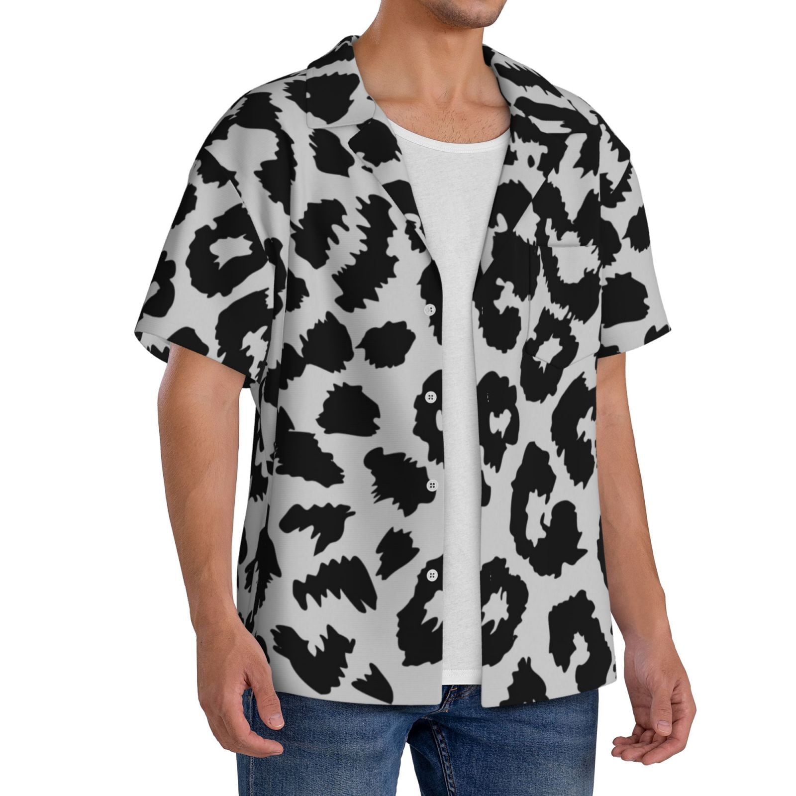 Lsque Similar To Leopard Print Print Men s Cuban Collar Short Sleeve lsque-similar-to-leopard-print-print-men-s-cuban-collar-short-sleeve
