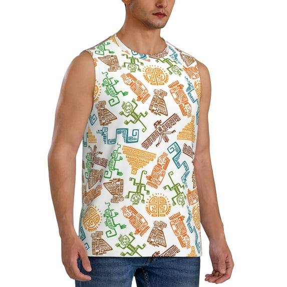 Lsque Simple Drawing Print Men's Cotton Blend Sleeveless Muscle Shirts (S-3XL)- Moisture Wicking, Odor Protection, UPF 30+,Medium