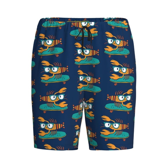 Lsque Skateboard Rides Cartoon Lobster Mens Sleep Pajama Shorts,Short Pajama Pants, Cotton Ultra-Soft Knit-Medium