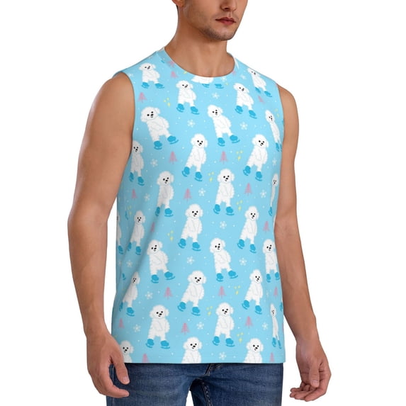 Lsque Skating Poodle Fun Print Men's Cotton Blend Sleeveless Muscle Shirts (S-3XL)- Moisture Wicking, Odor Protection, UPF 30+,X-Large
