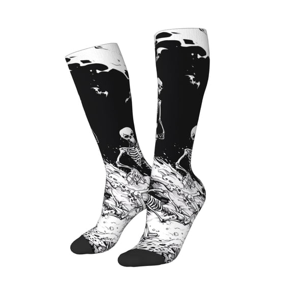 Lsque Skeleton Wave Artwork Printed Crew Socks Men's Women's LightWeight Thin Casual Calf Socks ,Knee High Socks,Cotton Socks