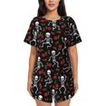 thumbnail image 1 of Lsque Skeleton with Roses Women's Short-Sleeved Pajama Set - 2 Piece Soft and Lightweight Sleepwear Set-Small, 1 of 9
