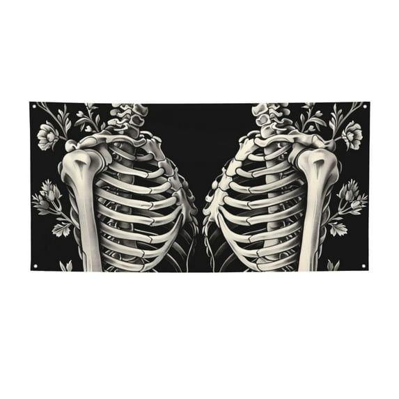 Lsque Skeletons Love Flowers Pattern Party Banner, Festive Banner , Holiday Celebrations and Events for Carnival Birthday Party Festival Decorations-Small