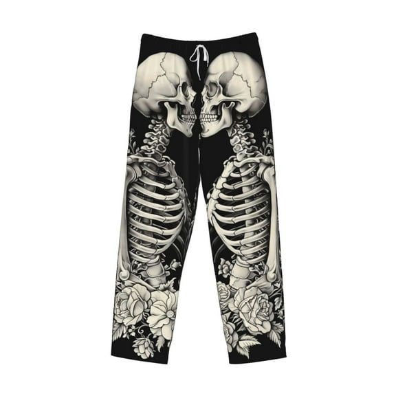 Lsque Skeletons Love Flowers Print Men's Pajama Pants, Lounge Pant - Comfortable Home Wear,Elastic Waistband, Stylish Design-Small