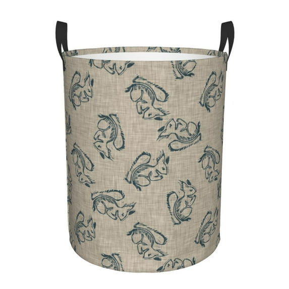 Lsque Sketch Squirrels Linen Pattern Laundry Hamper Basket, Tall Woven Rope Hamper Basket for Clothes, Lightweight Storage Basket, Collapsible Waterproof-Small