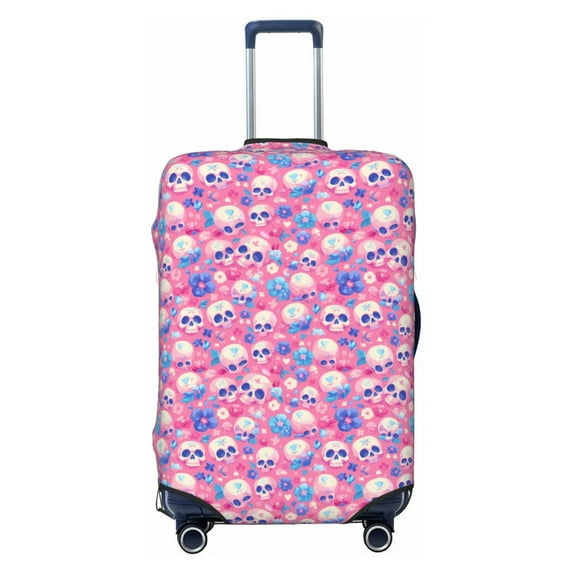 Lsque Skull Blue Flower Printed Luggage Cover, Travel Luggage Protector,Scratch and Dirt Resistant, Fits 18-32 Inch Luggage - X-Large