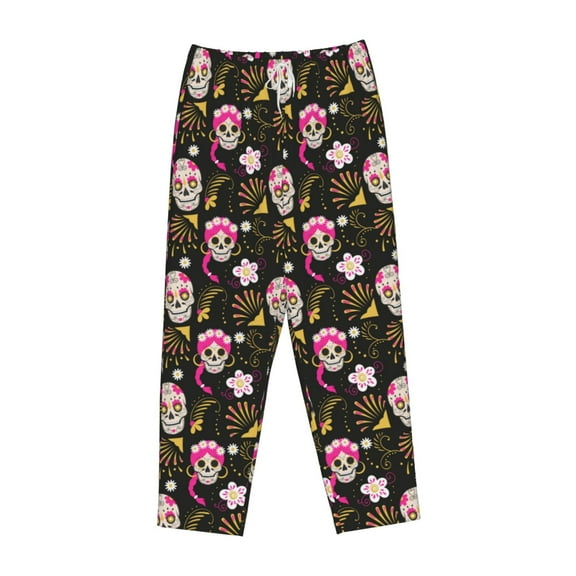 Lsque Skull Daisy Print Women's Pajama Pants, Lounge Pant - Comfortable Home Wear,Elastic Waistband, Stylish Design-Small