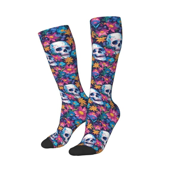 Lsque Skull Daisy Printed Crew Socks Men's Women's LightWeight Thin Casual Calf Socks ,Knee High Socks,Cotton Socks