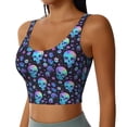 thumbnail image 1 of Lsque Skull Flower Blue Printed Women'S Sports Bra, Compression, Moisture Wicking, High-Impact Sports Bra For Women,Supportive sports bra-Large, 1 of 9