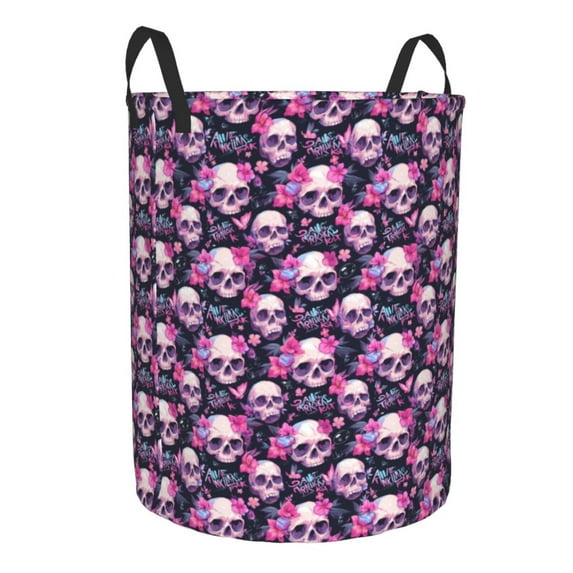 Lsque Skull Flower pattern Laundry Hamper Basket, Tall Woven Rope Hamper Basket for Clothes, Lightweight Storage Basket, Collapsible Waterproof-Small