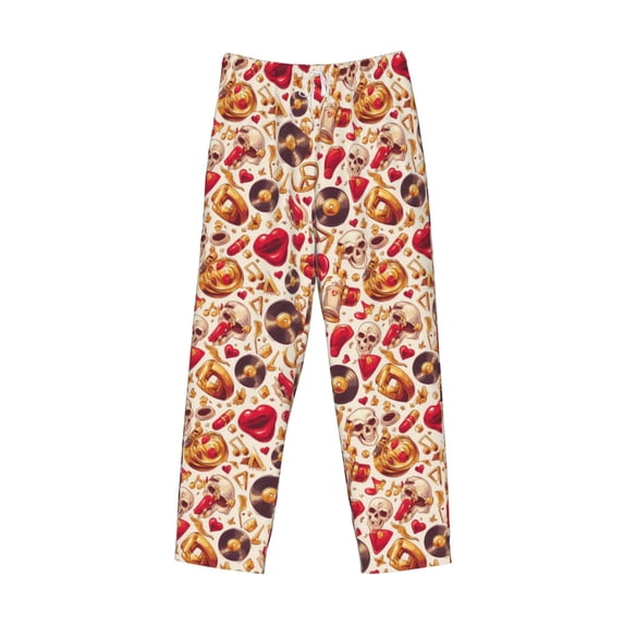 Lsque Skull Retro record lips Print Men's Pajama Pants, Lounge Pant - Comfortable Home Wear,Elastic Waistband, Stylish Design-Medium