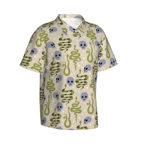 Lsque Skull Snake pattern Hawaiian Shirt for Men, Unisex Summer Beach Casual Short Sleeve Button Down Shirts-Medium