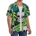 thumbnail image 1 of Lsque Skull and Palm Leaves print Men's Cuban Collar Short Sleeve Shirt Summer Beachwear Casual Button Down Fashionable Vacation Leisure Shirt-Medium, 1 of 7
