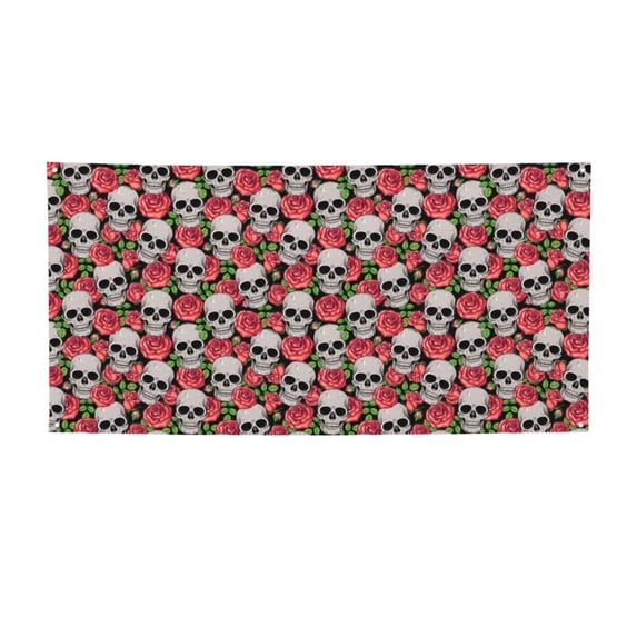 Lsque Skull and Roses Pattern Party Banner, Festive Banner , Holiday Celebrations and Events for Carnival Birthday Party Festival Decorations-Medium