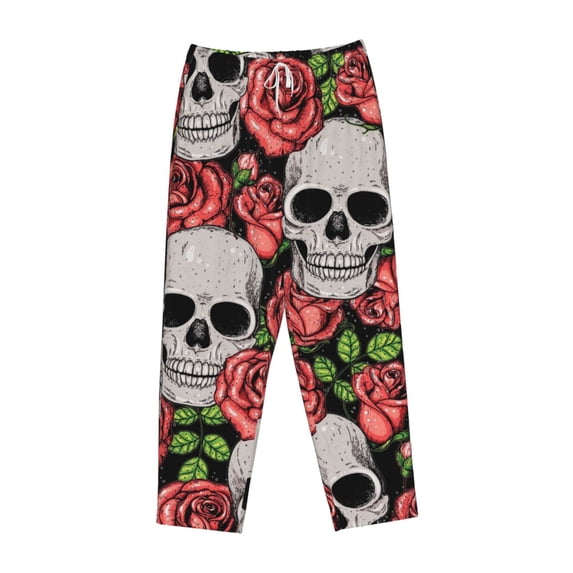 Lsque Skull and Roses Print Women's Pajama Pants, Lounge Pant - Comfortable Home Wear,Elastic Waistband, Stylish Design-Large
