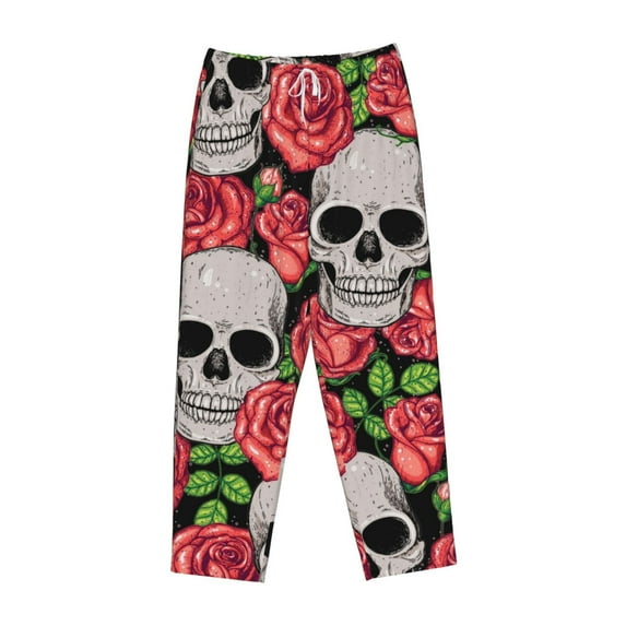 Lsque Skull and Roses Print Women's Pajama Pants, Lounge Pant - Comfortable Home Wear,Elastic Waistband, Stylish Design-XX-Large