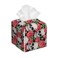 thumbnail image 1 of Lsque Skull and Roses Printed Tissue Box Cover Holder, Facial Paper Organizer Dispenser,Square with Bottom Belt, PVC Leather Decorative Organizer, 1 of 8
