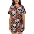 thumbnail image 1 of Lsque Skull and Roses Women's Short-Sleeved Pajama Set - 2 Piece Soft and Lightweight Sleepwear Set-XX-Large, 1 of 9