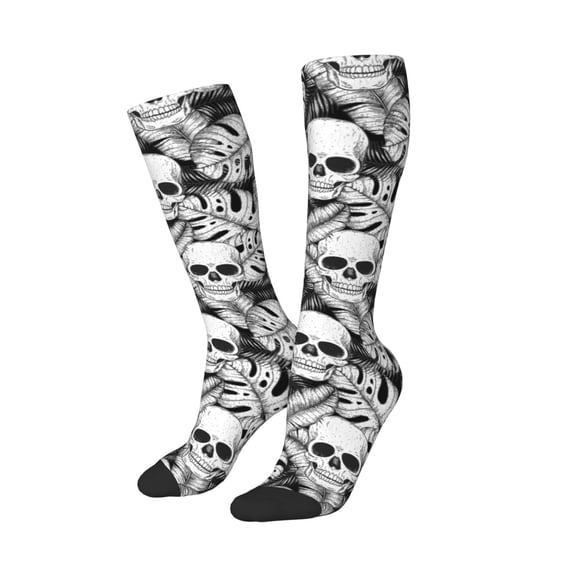 Lsque Skull and palm leaves Printed Crew Socks Men's Women's LightWeight Thin Casual Calf Socks ,Knee High Socks,Cotton Socks