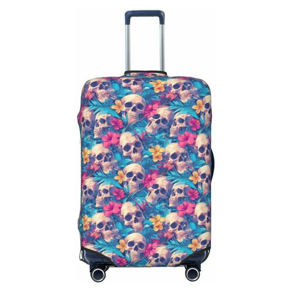 Lsque Skull blue leaf Printed Luggage Cover, Travel Luggage Protector,Scratch and Dirt Resistant, Fits 18-32 Inch Luggage - Large