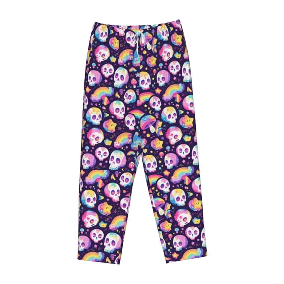 Lsque Skull colorful mushroom rainbow Print Women's Pajama Pants, Lounge Pant - Comfortable Home Wear,Elastic Waistband, Stylish Design-XX-Large