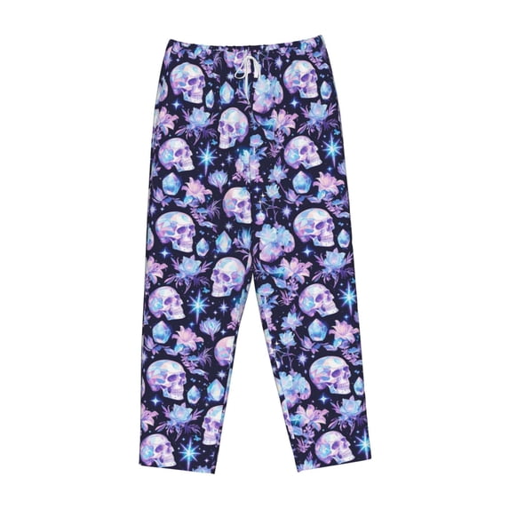 Lsque Skull crystal flower Print Women's Pajama Pants, Lounge Pant - Comfortable Home Wear,Elastic Waistband, Stylish Design-Medium