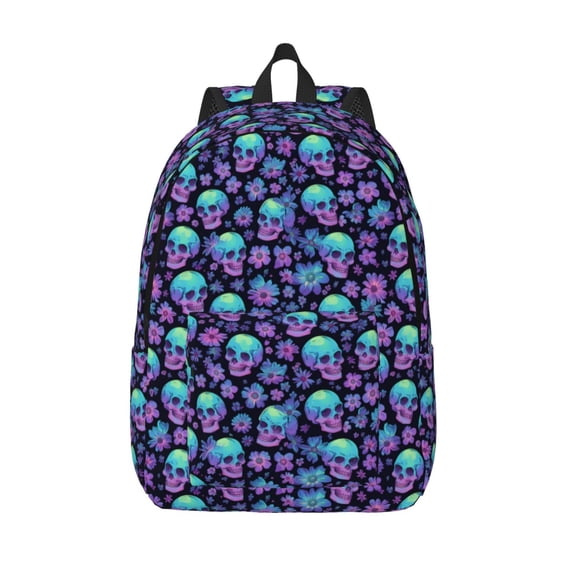 Lsque Skull daisy Gradient Pattern Canvas Daypack, Durable Backpack, High-quality Versatile Backpack,Vintage Compact Backpack-Small