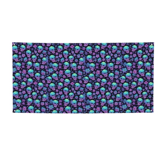 Lsque Skull daisy Gradient Pattern Party Banner, Festive Banner , Holiday Celebrations and Events for Carnival Birthday Party Festival Decorations-Small
