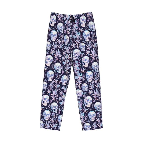 Lsque Skull flower crystal Print Men's Pajama Pants, Lounge Pant - Comfortable Home Wear,Elastic Waistband, Stylish Design-XX-Large